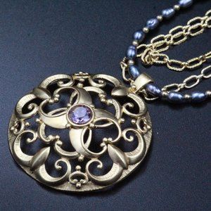 NWT ELIZABETH SHOWERS AMETHYST FRESHWATER PEARL NEIMAN MARCUS NECKLACE W/ BOX